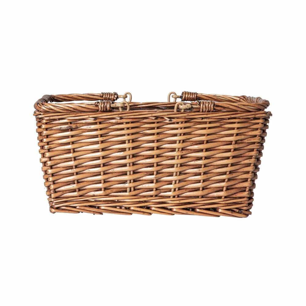 Handwoven Willow Weave Picnic Basket Brown Stain Wicker Storage Basket New